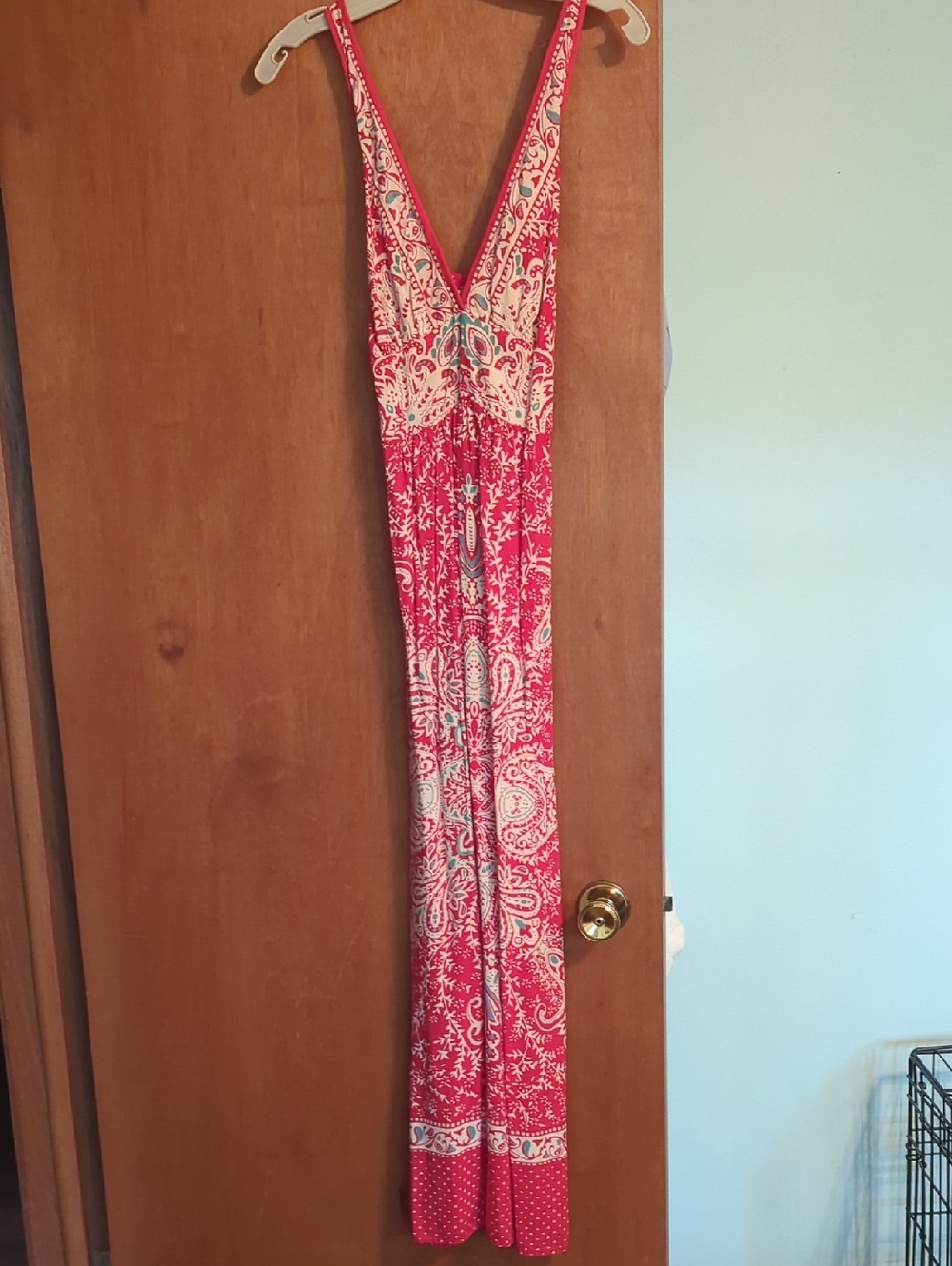 Angie Pink Paisley V-Neck Maxi Dress